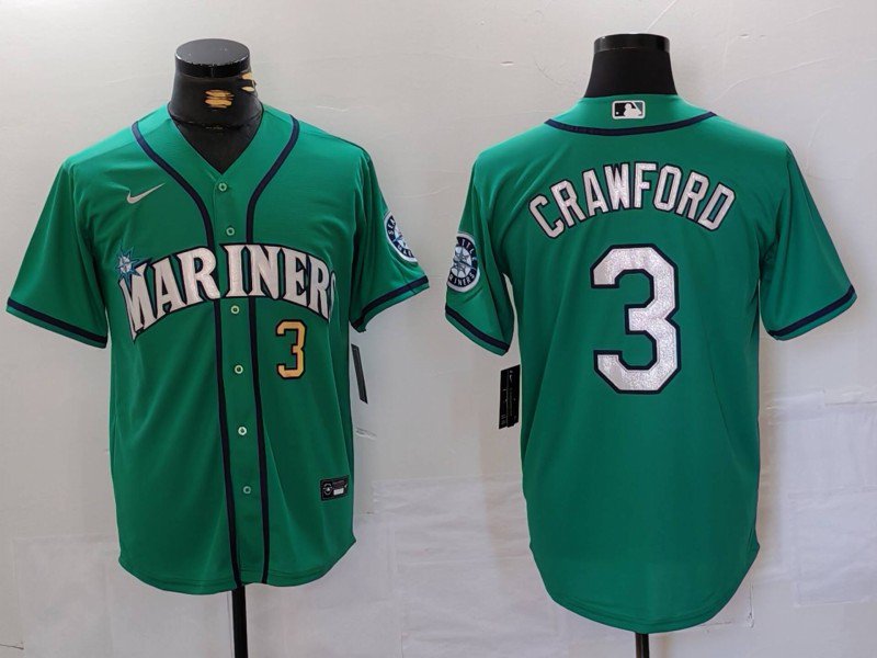 Men's Seattle Mariners JP Crawford Number Teal Green Stitched Cool Base Jersey