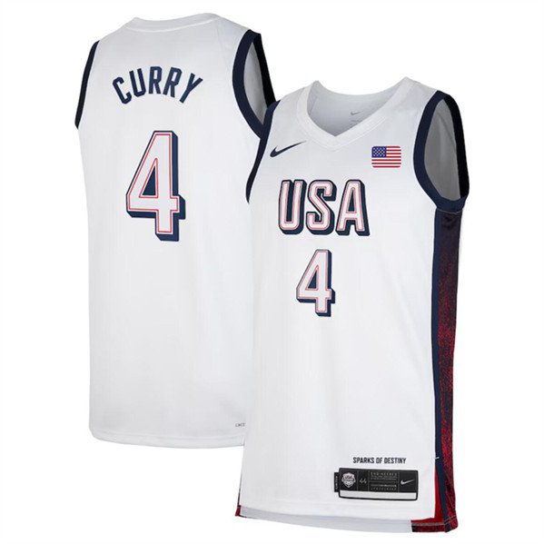 Men s USA Basketball Stephen Curry White 2024 Swingman Stitched Jersey