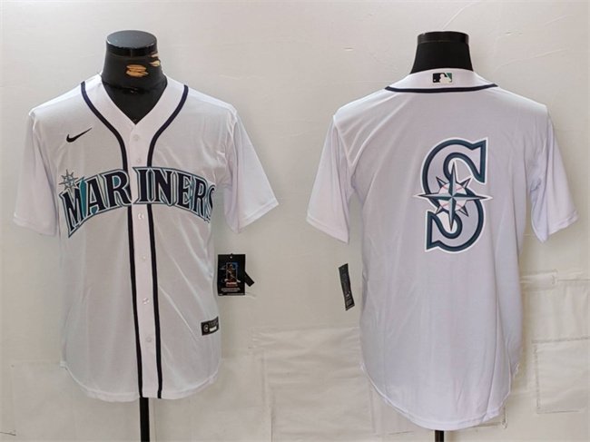 Men's Seattle Mariners White Team Big Logo Cool Base Stitched jersey 2024