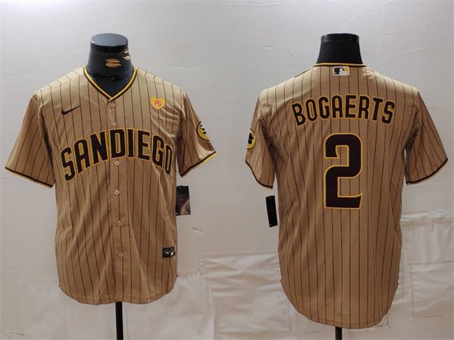 Men's San Diego Padres Xander Bogaerts Tan With PS Patch Cool Base Jersey