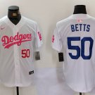 Men's LA Dodgers Mookie Betts White Pink Vin & Kobe Patch Stitched Jersey