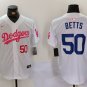 Men's LA Dodgers Mookie Betts White Pink Vin & Kobe Patch Stitched Jersey