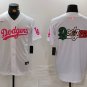 Men's Dodgers Team Big Logo White Pink Vin & Kobe Patch Stitched Jersey