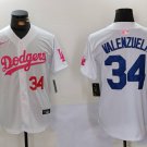 Men's Los Angeles Dodgers Fernando Valenzuela White Pink Vin & Kobe Patch Jersey 2