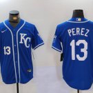 Men's Kansas City Royals Salvador Perez Number Blue KC Cool Base Stitched Jersey