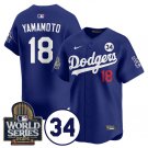Men's Los Angeles Dodgers #18 Yoshinobu Yamamoto Royal 2024 World Series Jersey