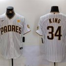 Men's San Diego Padres #34 Michael King White With PS Patch Cool Base Stitched Jerseys
