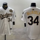 Men's Los Angeles Dodgers #34 Toro Valenzuela White Gold 2024 World Series Jersey