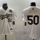 Men's Los Angeles Dodgers #50 Mookie Betts White Gold 2024 World Series Jersey