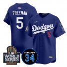 Men's Los Angeles Dodgers #5 Freddie Freeman Royal 2024 World Series With 34 Jersey