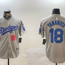 Men's Los Angeles Dodgers #18 Yoshinobu Yamamoto Grey 2024 World Series Jersey