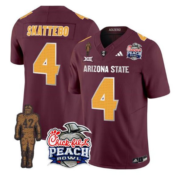 Men's Arizona State Sun Devils #4 Cam Skattebo 2024 F.U.S.E. Maroon Pat Tillman & Peach Jersey