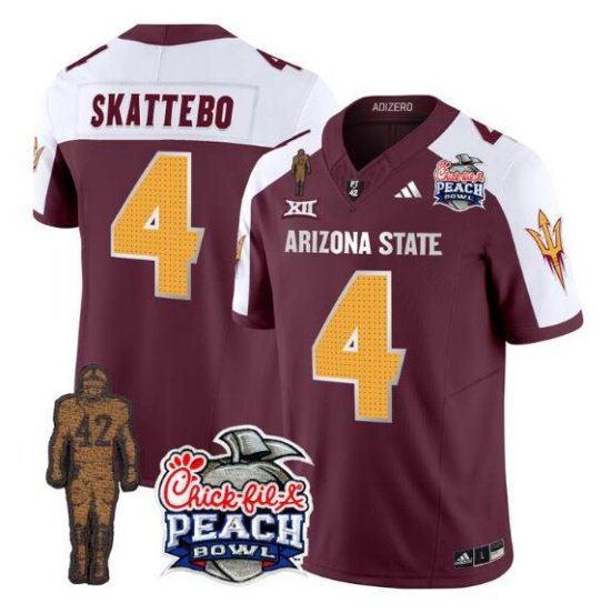 Men's Arizona State Sun Devils #4 Cam Skattebo Maroon Pat Tillman Patch Limited Jersey
