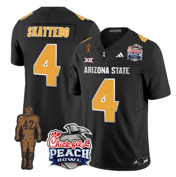 Men's Arizona State Sun Devils #4 Cam Skattebo Black 2024 F.U.S.E. Maroon Pat Tillman & Peach Jersey