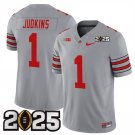Men's Ohio State Buckeyes #1 Quinshon Judkins Grey 2025 CFP Final Patch Jersey