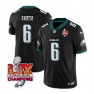 Men's Philadelphia Eagles #6 DeVonta Smith Black 2025 Eagles Logo Super Bowl LIX Patch Jersey