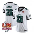 Men's Philadelphia Eagles #26 Saquon Barkley White 2025 Eagles Logo Super Bowl LIX Patch Jersey