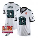 Men's Philadelphia Eagles #33 Cooper DeJean White 2025 Eagles Logo Super Bowl LIX Patch Jersey