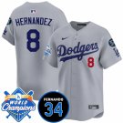 Men's Los Angeles Dodgers #8 Enrique Hernández Gray 2024 World Champions & Fernando Jersey