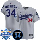 Men's Los Angeles Dodgers #34 Fernando Valenzuela Gray 2024 World Champions & Fernando Jersey