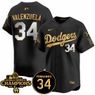 Men's Los Angeles Dodgers #34 Fernando Valenzuela Black Gold 2024 World Series Champions  Jersey