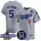 Men's Los Angeles Dodgers #5 Freddie Freeman Gray 2024 World Series MVP & Fernando Jersey