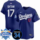 Men's Los Angeles Dodgers #17 Shohei Ohtani Royal 2024 World Champions & Fernando Memorial Jersey