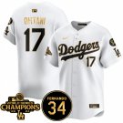 Men's Los Angeles Dodgers #17 Shohei Ohtani White Gold 2024 World Series Champions Jersey