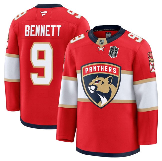 Men's Florida Panthers #9 Sam Bennett Red 2025 Stanley Cup Final Patch Jersey