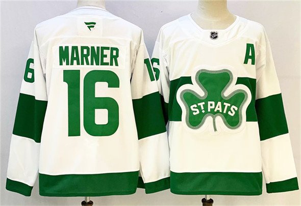 Men's Toronto Maple Leafs #16 Mitch Marner White Green 2024-25 With A Patch Jersey