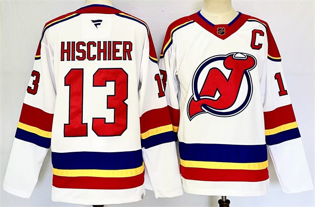 Men's New Jersey Devils #13 Nico Hischier White 2024-25 With C Patch Jersey