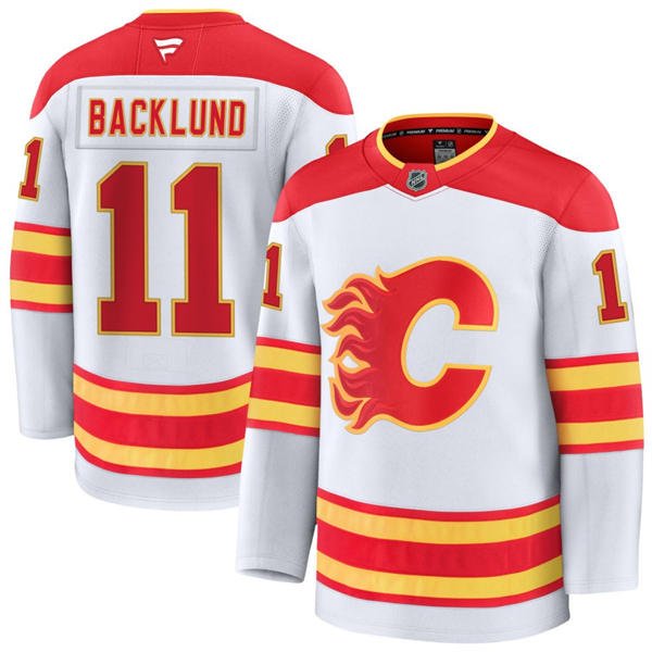 Men's CGY #11 Mikael Backlund stitched White Away Player Jersey