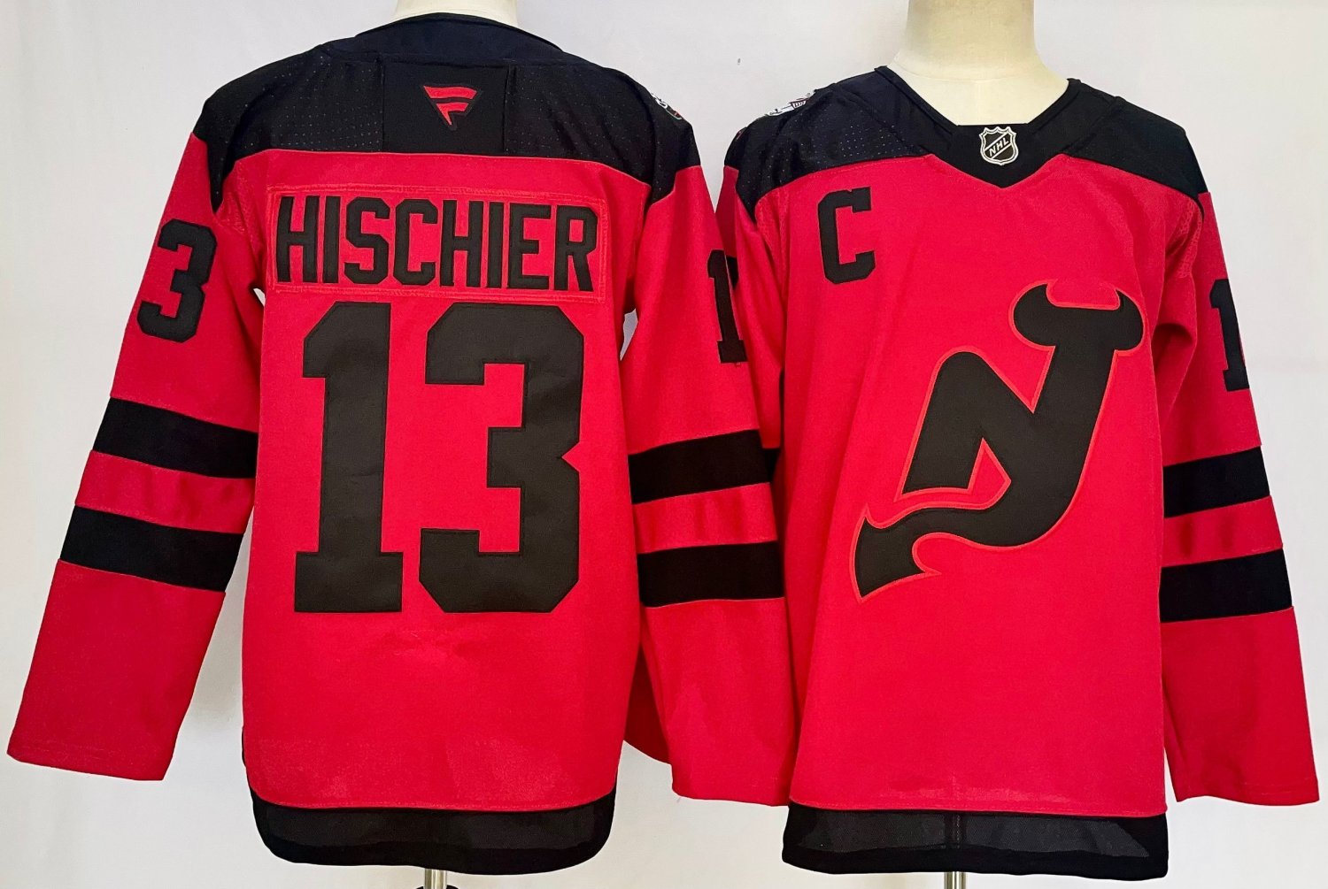 Men's New Jersey Devils #13 Nico Hischier Red 2024-25 With C Patch Stitched Jersey