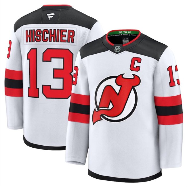 Men's New Jersey Devils #13 Nico Hischier White 2024-25 Away Stitched Jersey