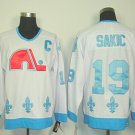 Quebec Nordiques #19 Joe Sakic White With Light Blue Throwback CCM Jersey