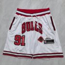 Men's Chicago Bulls JUST DON Basketball Shorts White Zipper Pants With 91