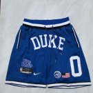 Men's Duke Blue Devils Basketball Shorts Blue Zipper Pants With Patch 0