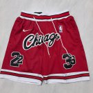 Men's Chicago Bulls JUST DON Basketball Retro Shorts Red Zipper Pants With 22+33