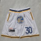 Men's Warriors JUST DON Basketball Shorts White Zipper Pants With 30