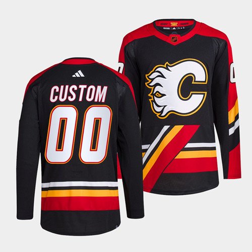 Men's Calgary Flames Custom Black Reverse Retro Stitched Jersey
