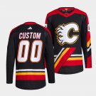 Men's Calgary Flames Custom Black Reverse Retro Stitched Jersey