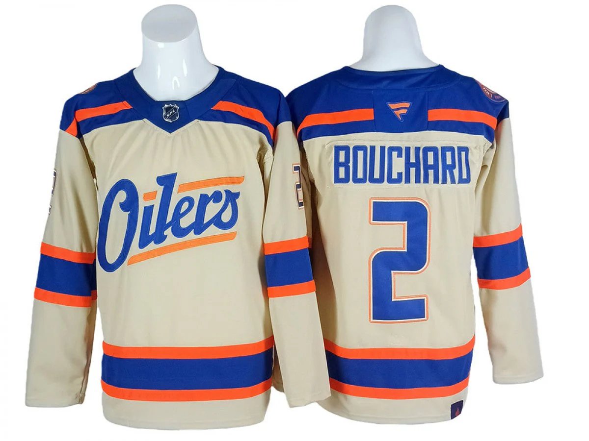 Edmonton Oilers #2 Evan Bouchard Light Beige Alternate Jersey
