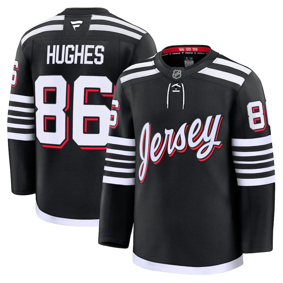Men's New Jersey Devils #86 Jack Hughes Black 2024-25 Alternate Stitched Jersey