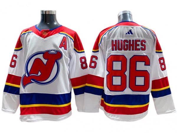 Men's New Jersey Devils #86 Jack Hughes White With A Patch Jersey