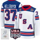 Men Connor Hellebuyck #37 USA Hockey Jersey Olympic 250 Patch Premium Stitched White
