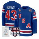 Men's Quinn Hughes #43 USA Hockey Jersey Olympic USA 250 Patch Blue