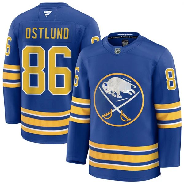 Men's BUF #86 Noah Ostlund stitched Royal Home Premium Jersey