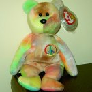 Retired Peace the Bear Ty Beanie Baby NEON AUTUMN combo