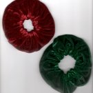 Set of 2 Velvet Scrunchies Burgundy & Green Ponytail holder