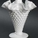 Fenton Hobnail Milk Glass Ruffled Crimped Trumpet Vase